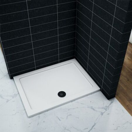 Piatto Doccia Rettangolare in pietra artificiale rivestito gel coat Ultra Slim da 3cm Bianco Lucido Antiscivolo Antibatterico 90x80cm