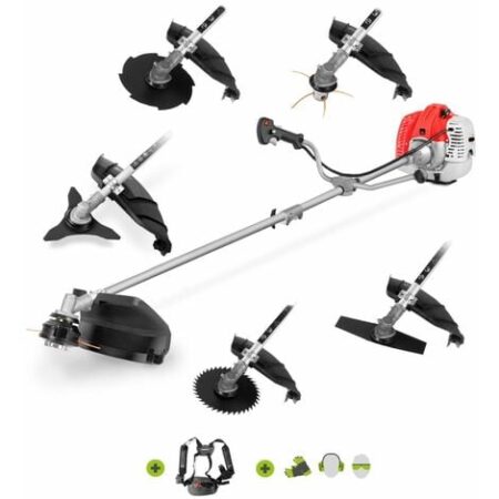 Decespugliatore GGT650X-6 con motore a benzina 2 tempi 65cc 4,9cv. 6 diversi accessori per il taglio. Manubrio a doppia impugnatura, regolatore di potenza. Imbracatura di sicurezza - Greencut
