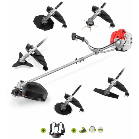 Decespugliatore GGT650X-6 con motore a benzina 2 tempi 65cc 4,9cv. 6 diversi accessori per il taglio. Manubrio a doppia impugnatura, regolatore di potenza. Imbracatura di sicurezza - Greencut
