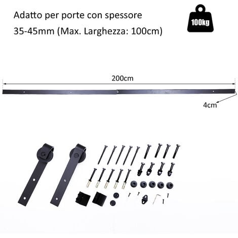 HOMCOM Kit Binario e Rulli per Porta Scorrevole in Acciaio Nero