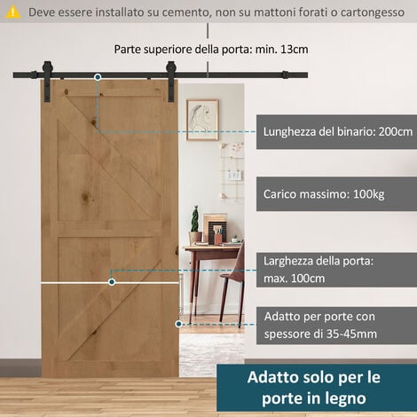 HOMCOM Kit Binario e Rulli per Porta Scorrevole in Acciaio Nero