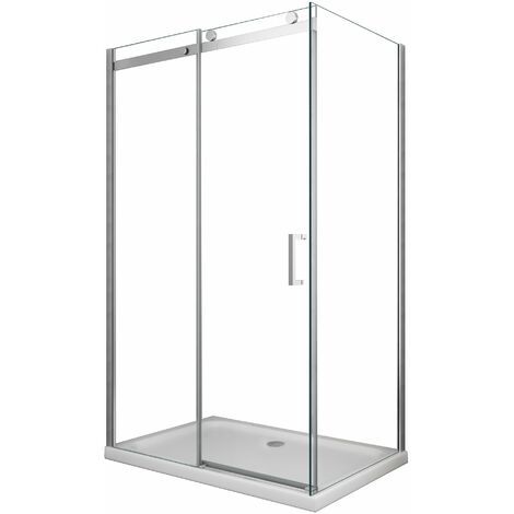 Box doccia 8 MM a 2 lati parete fissa laterale + porta scorrevole reversibile altezza 190 cm 80x140