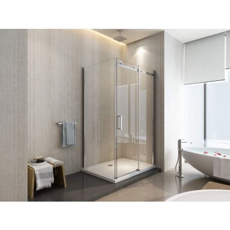 Box doccia 8 MM a 2 lati parete fissa laterale + porta scorrevole reversibile altezza 190 cm 80x140