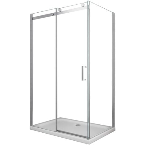 Box doccia 8 MM a 2 lati parete fissa laterale + porta scorrevole reversibile altezza 190 cm 80x140