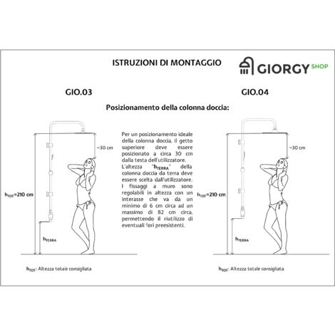 Colonna Doccia A Ponte Con Soffione Cervicale Rettangolare , deviatore incluso , miscelatore escluso , supporti a muro regolabili