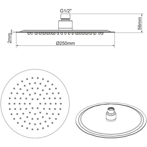 Soffione doccia tondo a pioggia diam 25 cm acciaio cromo anticalcare ultrasottile