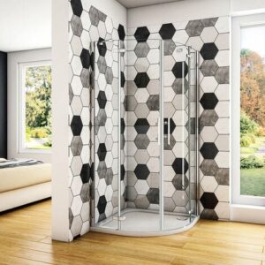 Box Doccia Semicircolare alta 195 cm Doppia Porta Battente Saloon Vetro Temperato Easyclean 6 mm Barra Stabilizzatrice e Telai In Cromo Lucido 90×90 cm