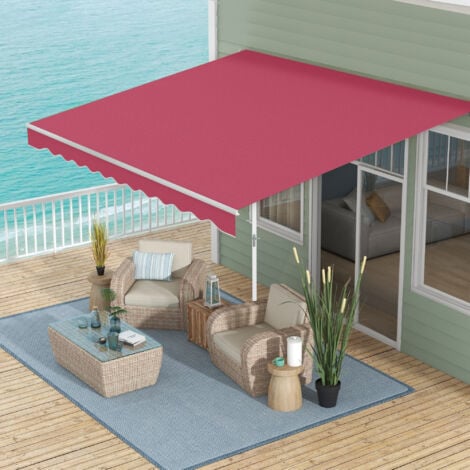 Outsunny Tenda da Sole Avvolgibile a Caduta Manuale, 3x2.5m Rosso Scuro
