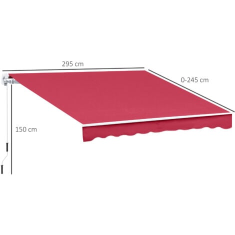 Outsunny Tenda da Sole Avvolgibile a Caduta Manuale, 3x2.5m Rosso Scuro