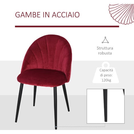 HOMCOM Set 2 Sedie per Sala da Pranzo Imbottite Design Nordico Velluto