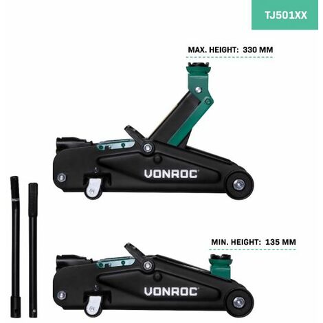 VONROC Cric per autoMartinetto 2000kg. Altezza massima 33cm. Incluso manico di sollevamento