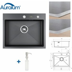 Auralum 55 x 45 cm Lavello da Cucina 1 vasca Acciaio Inox con 300ml Dispenser Sapone  Lavandino Cucina da Incasso con Troppopieno Senza Piombo Protezione Ambientale