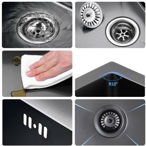 Auralum 55 x 45 cm Lavello da Cucina 1 vasca Acciaio Inox con 300ml Dispenser Sapone  Lavandino Cucina da Incasso con Troppopieno Senza Piombo Protezione Ambientale