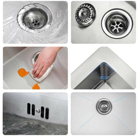 Auralum Lavello da Cucina 1 vasca in Acciaio Inox Spazzolato con 300ml Dispenser Sapone 55x45 cm Lavandino Cucina da Incasso con Troppopieno Senza Piombo Protezione Ambientale