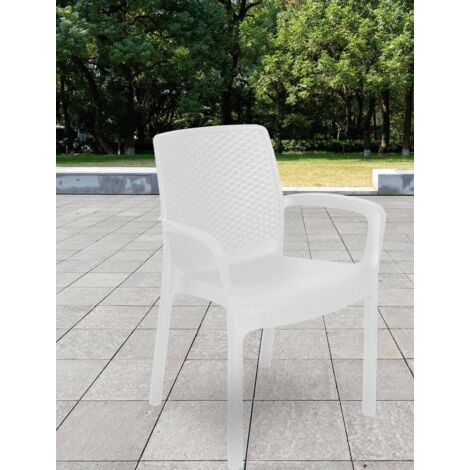 Dmora Sedia da esterno Torino, Seduta da giardino, Sedia per tavolo da pranzo, Poltrona outdoor effetto rattan, 100 % Made in Italy, Cm 54x60h82, Bianco, con imballo rinforzato