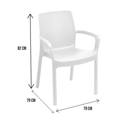 Dmora Sedia da esterno Torino, Seduta da giardino, Sedia per tavolo da pranzo, Poltrona outdoor effetto rattan, 100 % Made in Italy, Cm 54x60h82, Bianco, con imballo rinforzato