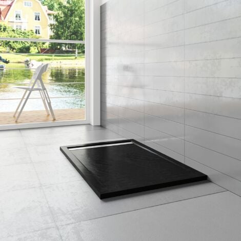 Piatto Doccia Rettangolare 80x140x3 cm in Pietra Vulcanica e Resina Mista finitura Pietra Nera Ruvida Ultraslim Antiscivolo Antibatterico