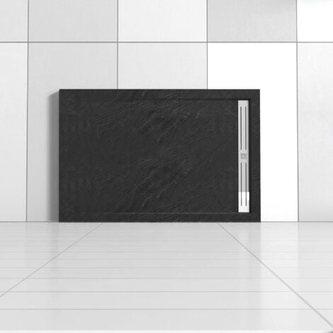 Piatto Doccia Rettangolare 80x140x3 cm in Pietra Vulcanica e Resina Mista finitura Pietra Nera Ruvida Ultraslim Antiscivolo Antibatterico