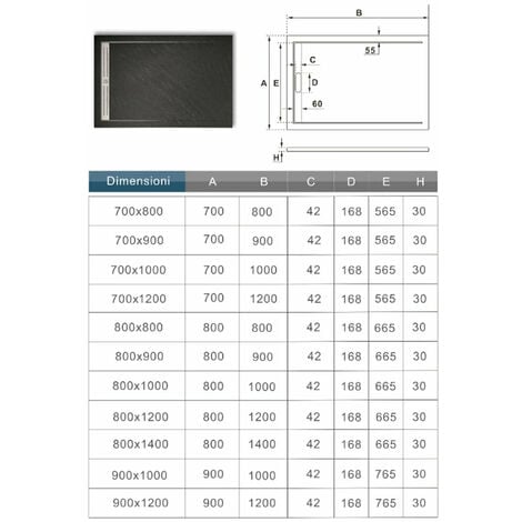 Piatto Doccia Rettangolare 80x140x3 cm in Pietra Vulcanica e Resina Mista finitura Pietra Nera Ruvida Ultraslim Antiscivolo Antibatterico