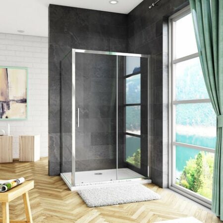Box Doccia Angolare alto 185 cm Porta Scorrevole con Parete Fissa Vetro Temperato Trasparente 5 mm Telaio Cromato Lucido 100x76cm