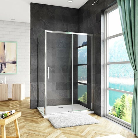 Box Doccia Angolare alto 185 cm Porta Scorrevole con Parete Fissa Vetro Temperato Trasparente 5 mm Telaio Cromato Lucido 100x76cm
