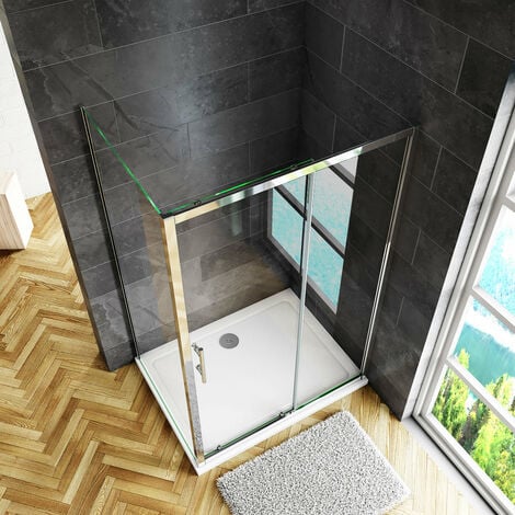 Box Doccia Angolare alto 185 cm Porta Scorrevole con Parete Fissa Vetro Temperato Trasparente 5 mm Telaio Cromato Lucido 100x76cm