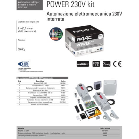 POWER KIT FAAC 230V Kit cancello motore interrato battente 2 ante automazione max 3,5Mt anta SAFE - 106746445
