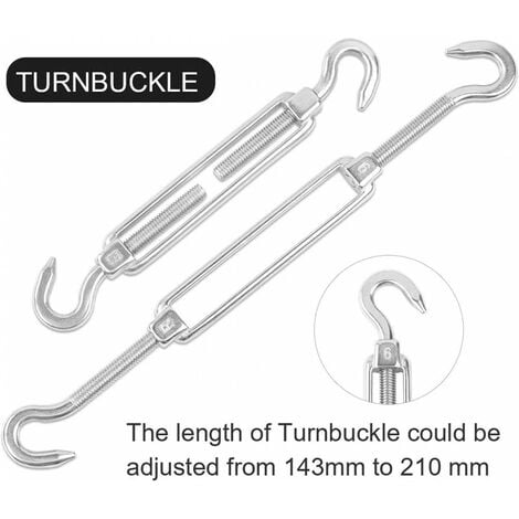 Kit di Fissaggio per Vela da sole Triangolare in acciaio inox: 3 Fissaggi a muro, 2 Moschettoni e 1 Tensore