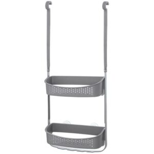 Mensola doccia grigia in PVC con 2 ripiani e ganci inferiori