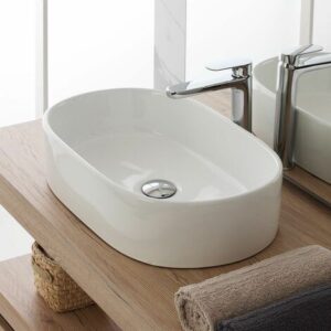 Ciotola da appoggio in ceramica ovale 55,5×34,5 cm bianco lucido