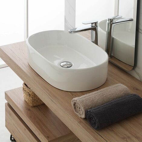 Ciotola da appoggio in ceramica ovale 55,5x34,5 cm bianco lucido