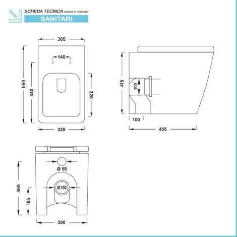 Sanitari filomuro Rimless serie Malaga completo di sedile rallenty