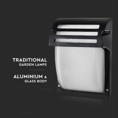 V-TAC VT-754 Portalampada lampada led da muro design moderno da parete IP44 vetro e allumini nero 1xE27 sku 7076