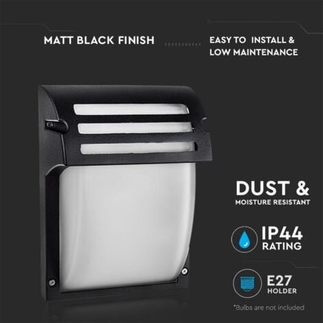 V-TAC VT-754 Portalampada lampada led da muro design moderno da parete IP44 vetro e allumini nero 1xE27 sku 7076