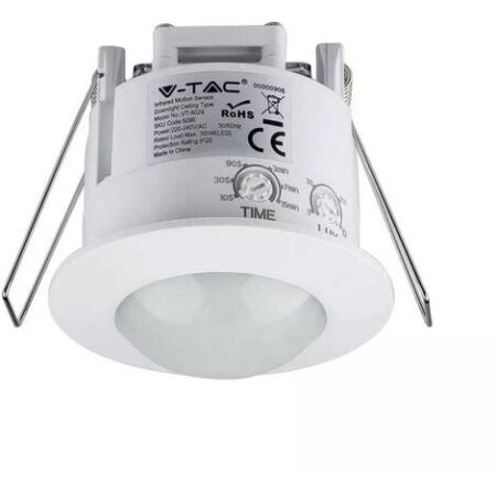 V-TAC VT-8029 Sensore di movimento infrarossi PIR 360° a incasso da soffitto  IP20 sku 5090