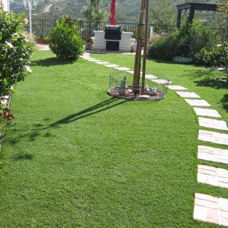 Prato Sintetico Manto Erboso Erba Finta Realistica Giardino 4 Sfumature di Colore Tappeto Erboso Sintetico Anti UV Atossico Drenante Ideale per Piscina Terrazzo Aree Giochi Viali (30mm 2x5mt 10mq)