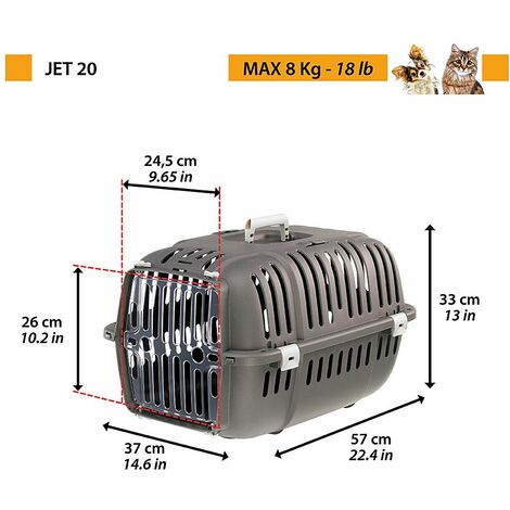 Ferplast JET 20 Trasportino per gatti e cani di piccola taglia Ferplast JET 20 in plastica antigraffio con porta trasparente antiurto. Variante 20 - Misure: 37 x 57 x h 33 cm - Grigio