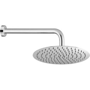 Set doccia cromo braccio tondo 35 cm + soffione tondo 20 cm in acciaio