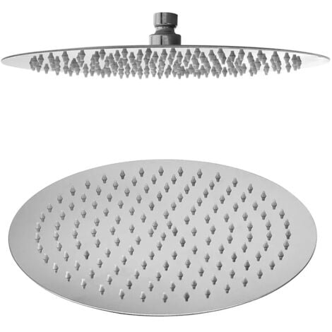 Set doccia cromo braccio tondo 35 cm + soffione tondo 20 cm in acciaio
