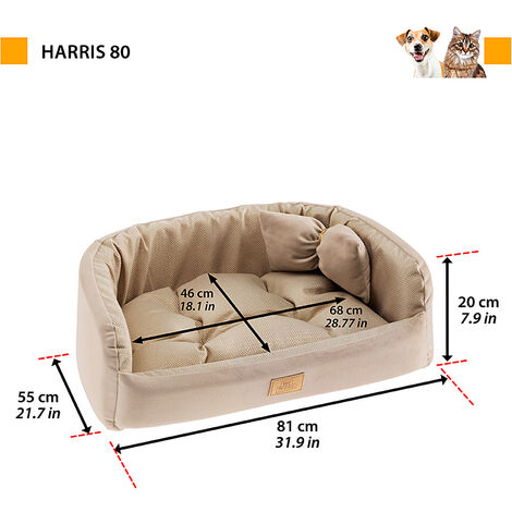 Ferplast HARRIS Cuccia con cuscino per cani e gatti in tessuto resistente. In vari colori e misure. . Variante 80 - Misure: 81 x 55 x h 20 cm - Beige