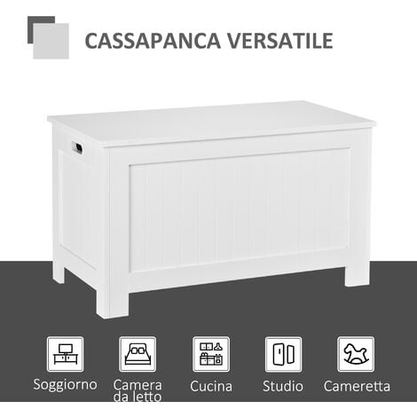 HOMCOM Panca Contenitore con Coperchio con Blocco di Sicurezza 81x40x46cm Bianco
