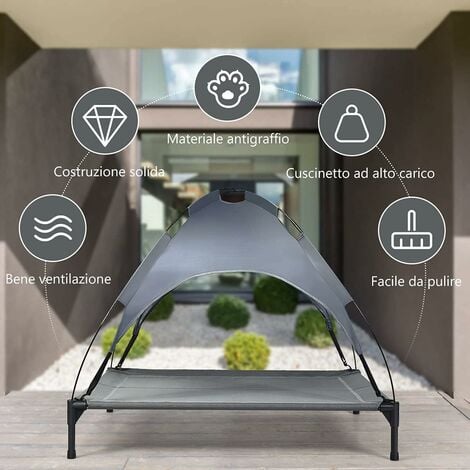 Lettino per Cani con Parasole, Letto Rialzato per Animali Baldacchino, con Struttura Stabile, Grigio (105X86X87 cm)