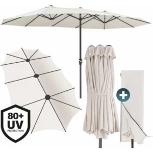 KINGSLEEVE® Ombrellone UV 80+ XXL 460×270 cm con Manovella Idrorepellente inlc. Custodia Parasole Giardino Terrazza Crema