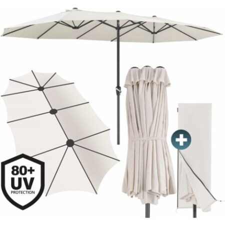 KINGSLEEVE® Ombrellone UV 80+ XXL 460x270 cm con Manovella Idrorepellente inlc. Custodia Parasole Giardino Terrazza Crema