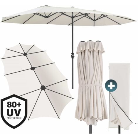 KINGSLEEVE® Ombrellone UV 80+ XXL 460x270 cm con Manovella Idrorepellente inlc. Custodia Parasole Giardino Terrazza Crema
