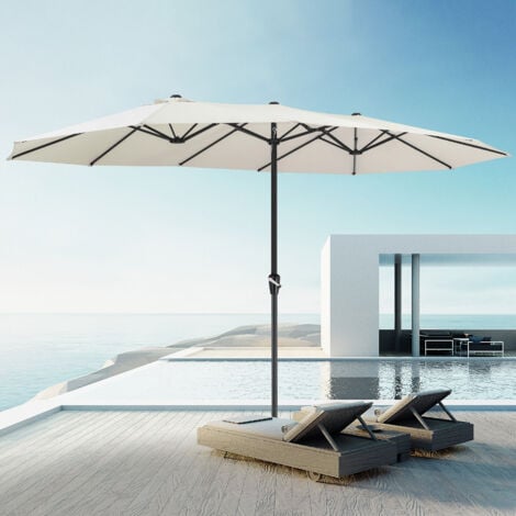 KINGSLEEVE® Ombrellone UV 80+ XXL 460x270 cm con Manovella Idrorepellente inlc. Custodia Parasole Giardino Terrazza Crema