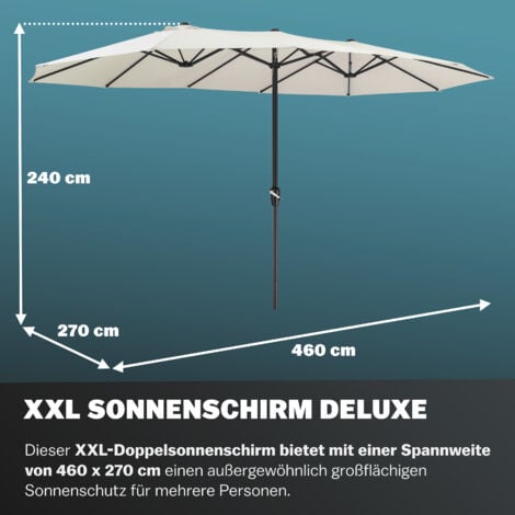 KINGSLEEVE® Ombrellone UV 80+ XXL 460x270 cm con Manovella Idrorepellente inlc. Custodia Parasole Giardino Terrazza Crema