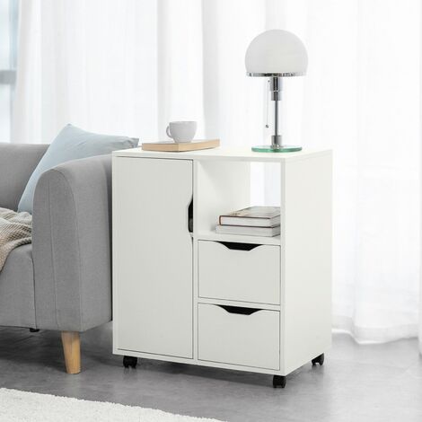 SoBuy Carrello Tavolino da salotto Comodino Piccolo Comodino Bianco Comodini L60P35A70cm FBT105-W