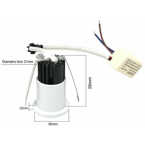 Faretto Led Cob A Incasso 3 W Mini Punto Luce Calda 3000k Bordo Bianco P29