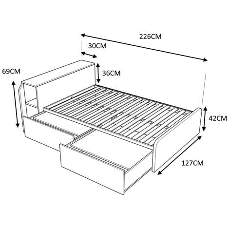 Letto una piazza e mezza 120x190 con contenitore - Ideale per camerette - Bianco